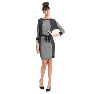 NWT Trina Turk XS Sz P Gray WOOL Belted Sweater Dress Color Block Intarsia Knit